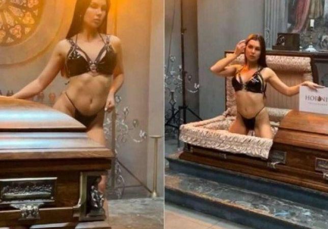 Funerária faz campanha com modelos de lingerie dentro de caixões. Veja Vídeo: